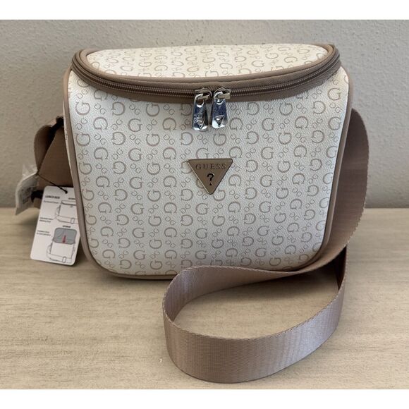 Guess V720069 White/Taupe Allover Logo Print Junction Travel Insulated Lunch Bag - Picture 1 of 12